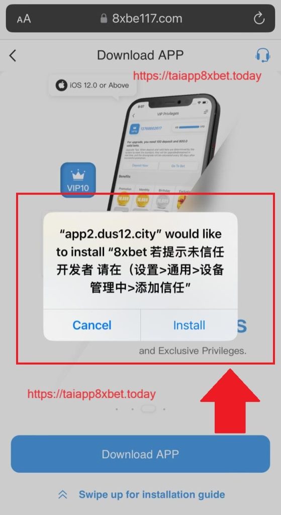 Tiếp tục quá trình cài đặt ứng dụng 8xbet